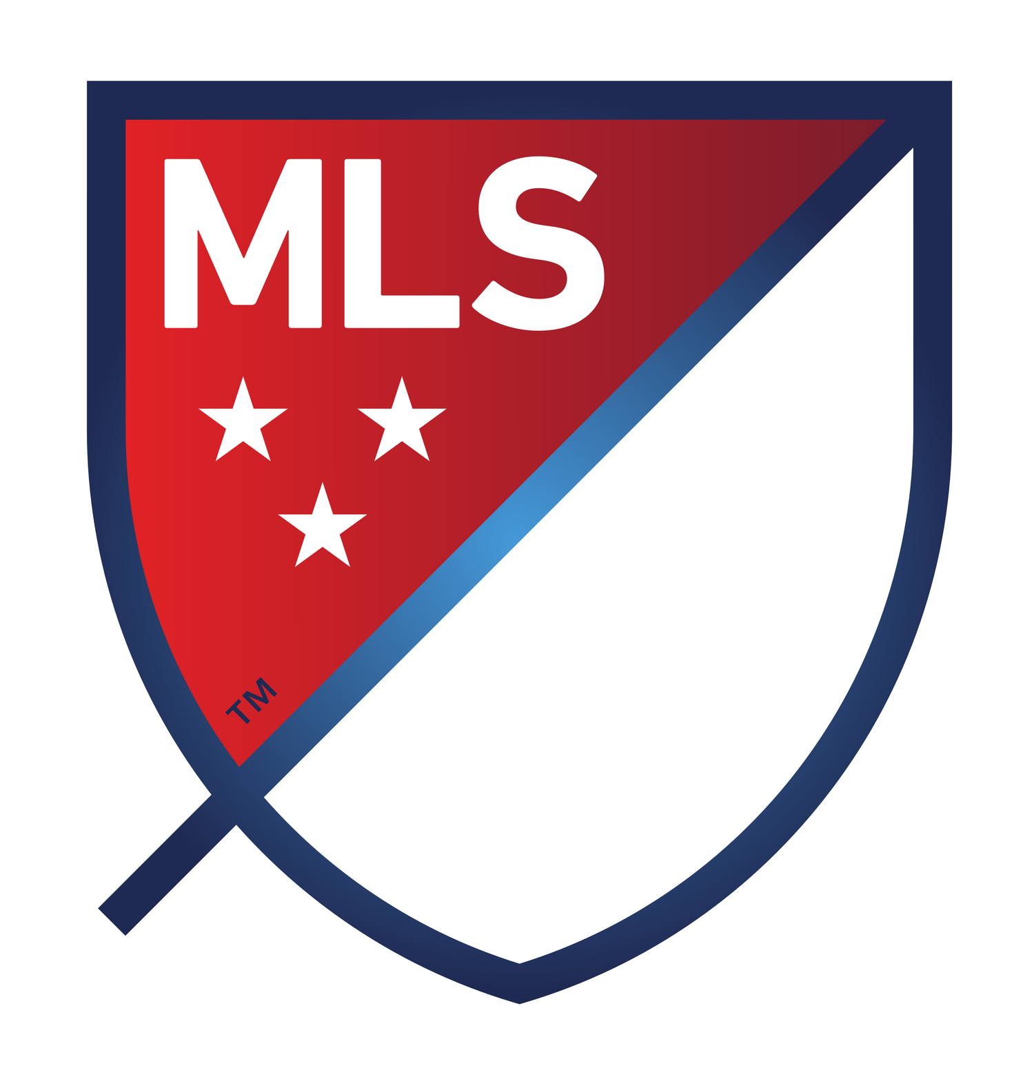 MLS Major League Soccer official shield logo with red, white, and blue design featuring three stars.