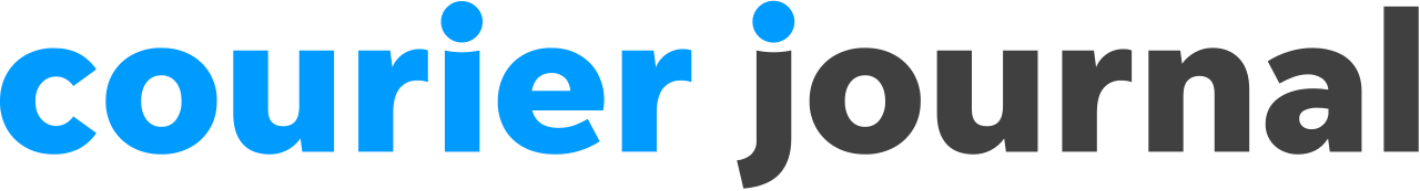 Blue and black Courier Journal newspaper logo on white background.