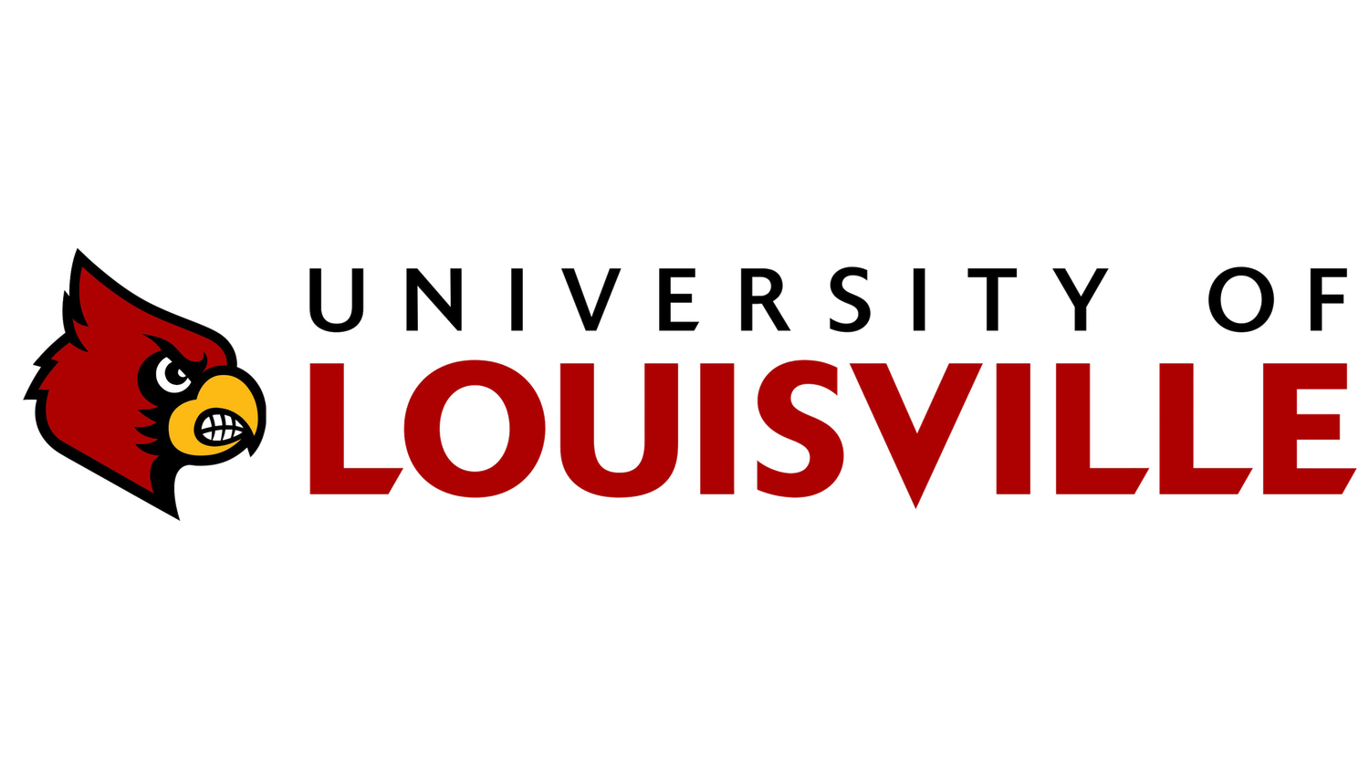 University of Louisville official logo featuring a red cardinal mascot beside bold red and black university wordmark.