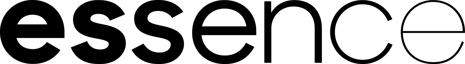Simple black and white Essence magazine logo with lowercase letters and minimal design elements.