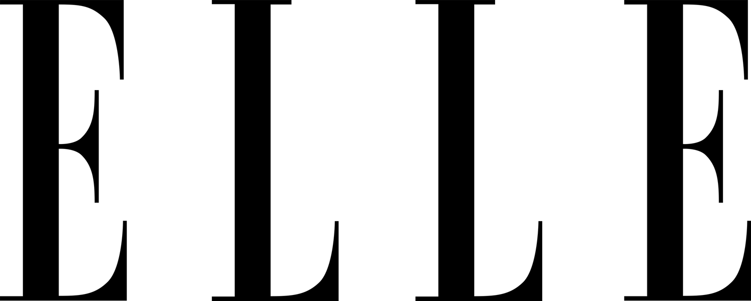 Bold black ELLE magazine logo text repeated four times in uppercase letters against white background.