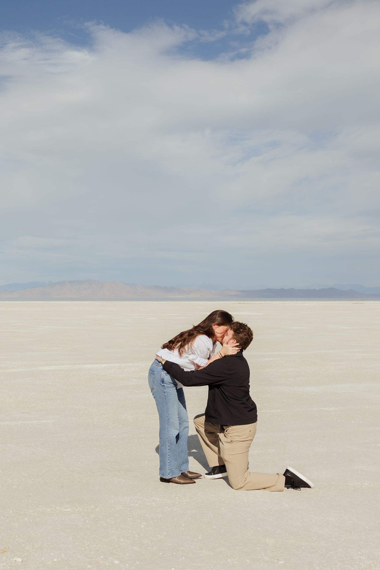 Helicopter Proposal at Stansbury Island in Utah photography by Av Potter Photo a Utah wedding and lifestyle photographer