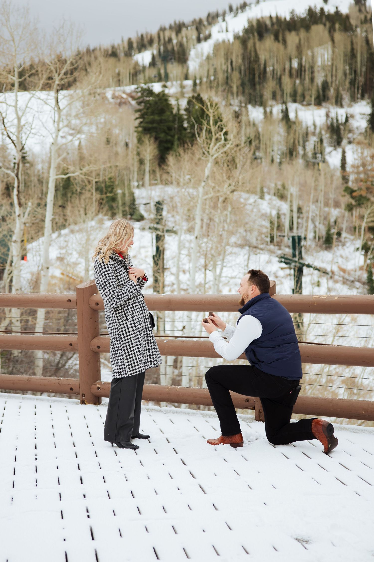Winter proposal at Stein Eriksenl in Park City photography by Av Potter Photo a Utah wedding and lifestyle photographer