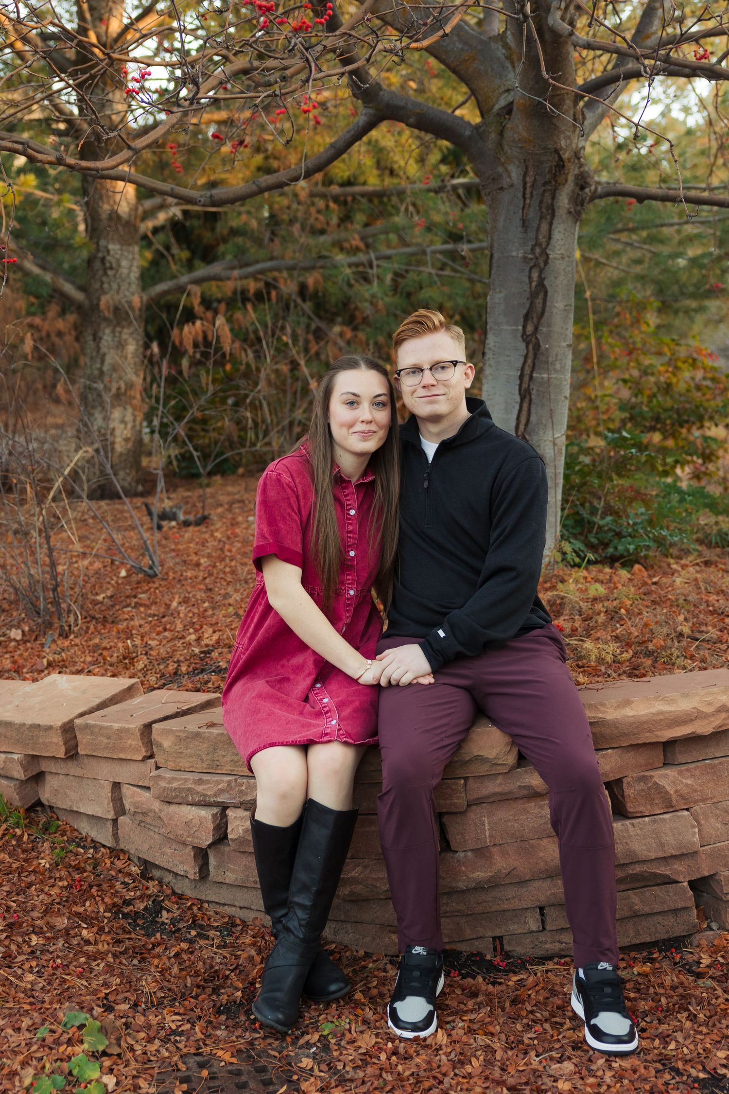 Couple during fall at The Red Butte Gardens photography by Av Potter Photo a Utah wedding and lifestyle photographer