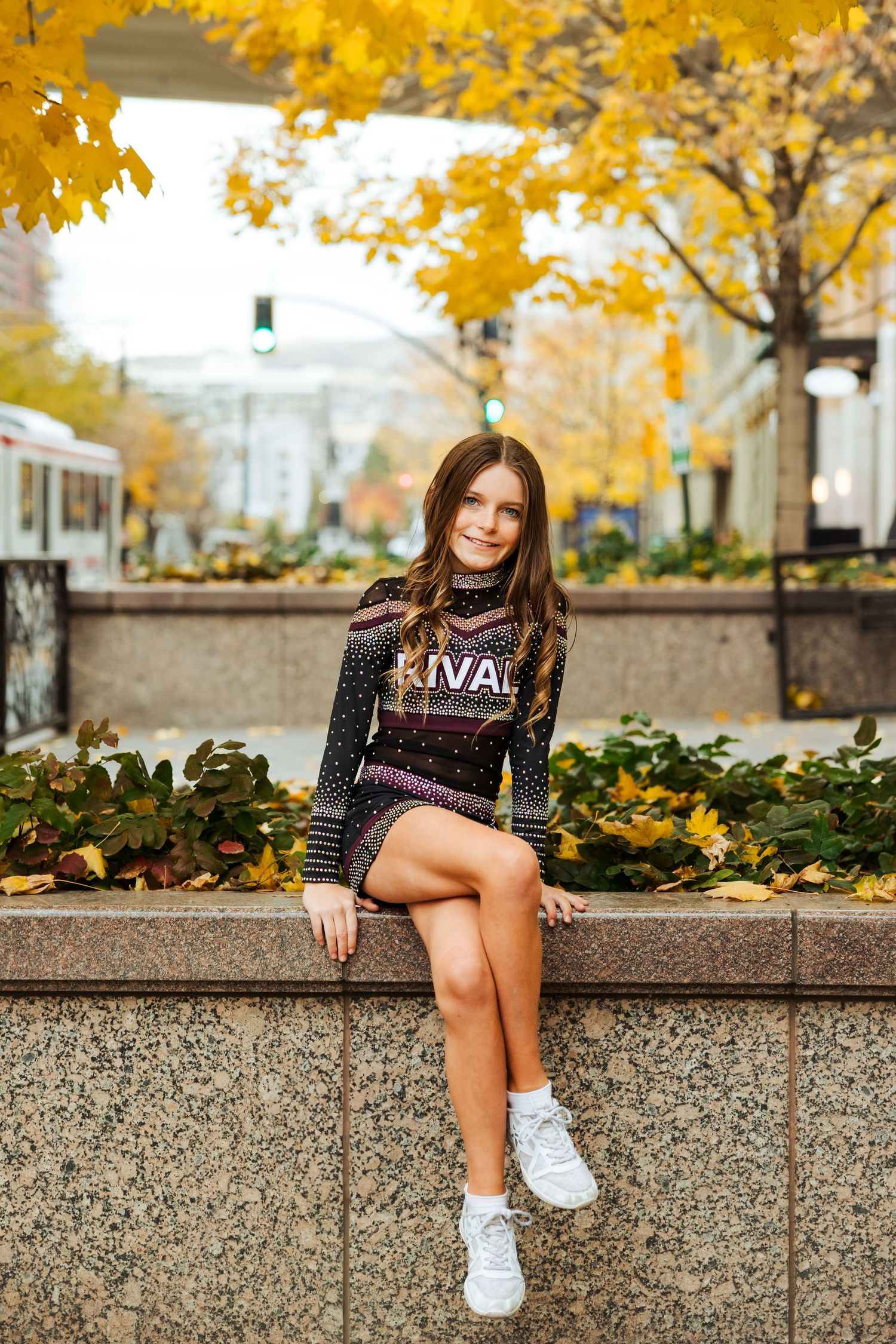 Little girl during fall at Salt Lake City Downtown photography by Av Potter Photo a Utah wedding and lifestyle photographer