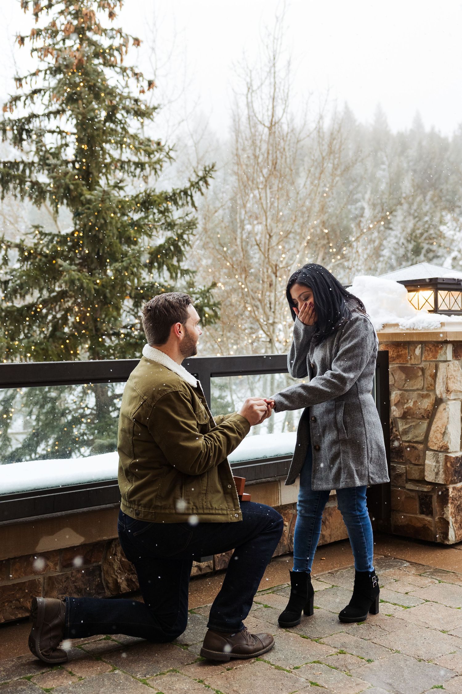 Winter proposal at St. Regis hotel in Park City photography by Av Potter Photo a Utah wedding and lifestyle photographer