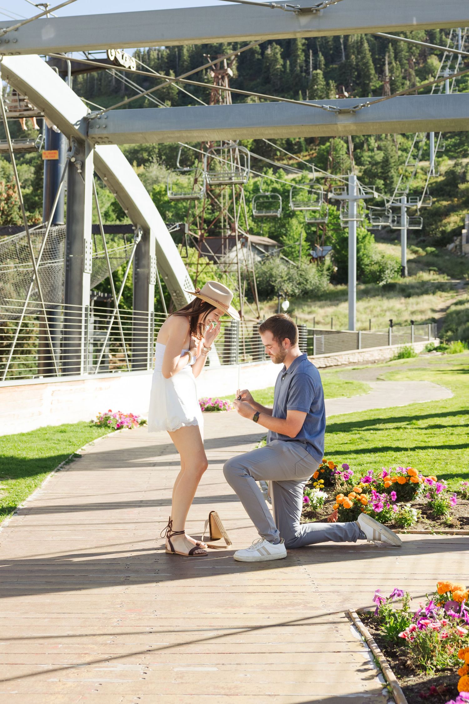 Summer proposal at Park City Main Street photography by Av Potter Photo a Utah wedding and lifestyle photographer