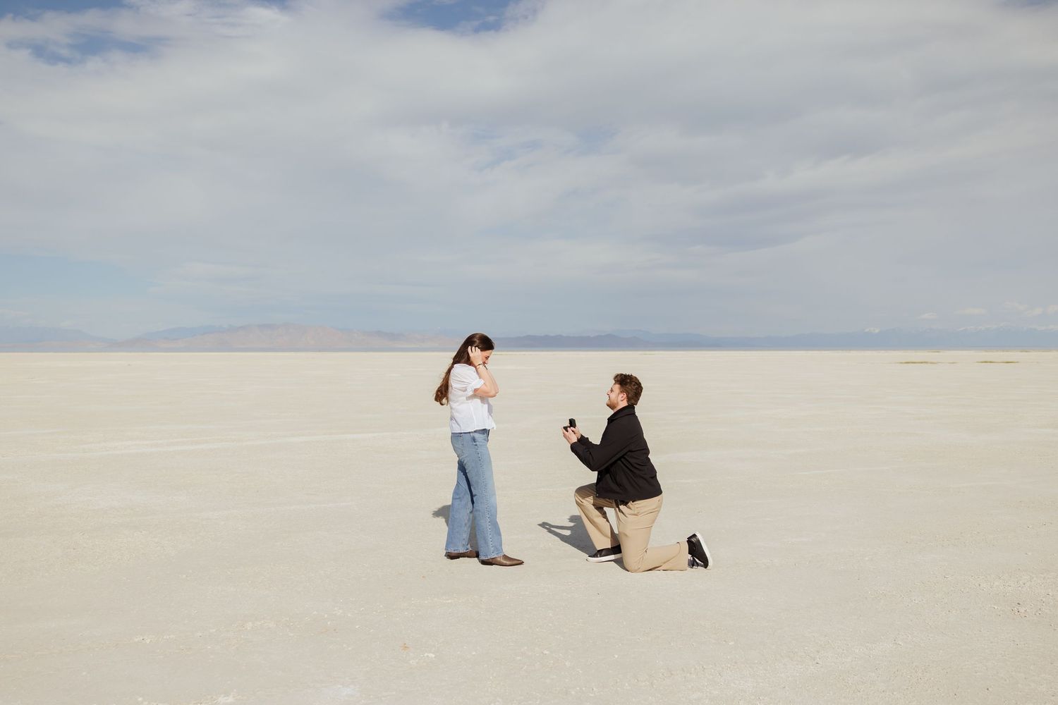 Helicopter Proposal at Stansbury Island in Utah photography by Av Potter Photo a Utah wedding and lifestyle photographer
