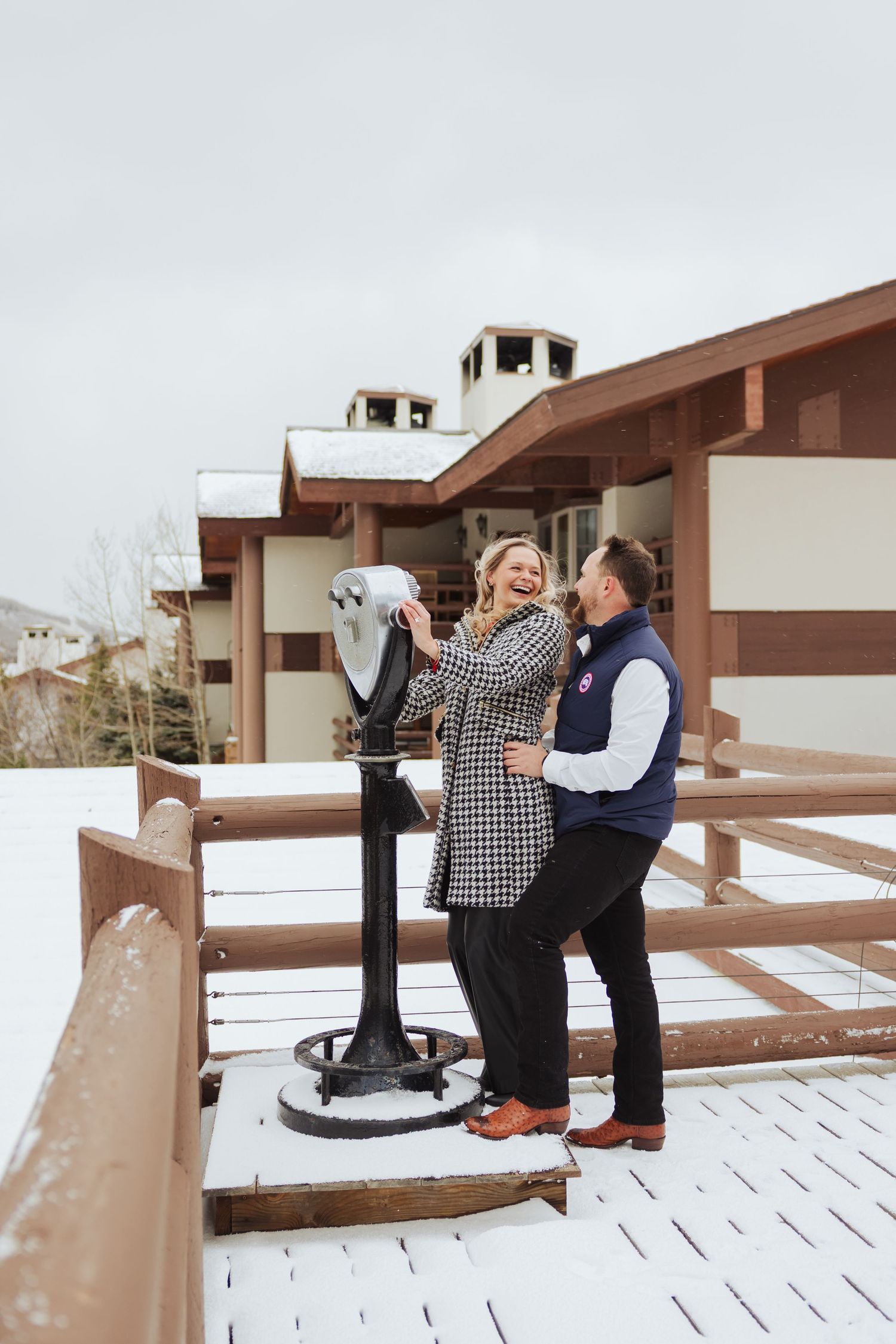 Winter engagement at Stein Eriksen Lodge photography by Av Potter Photo a Utah wedding and lifestyle photographer