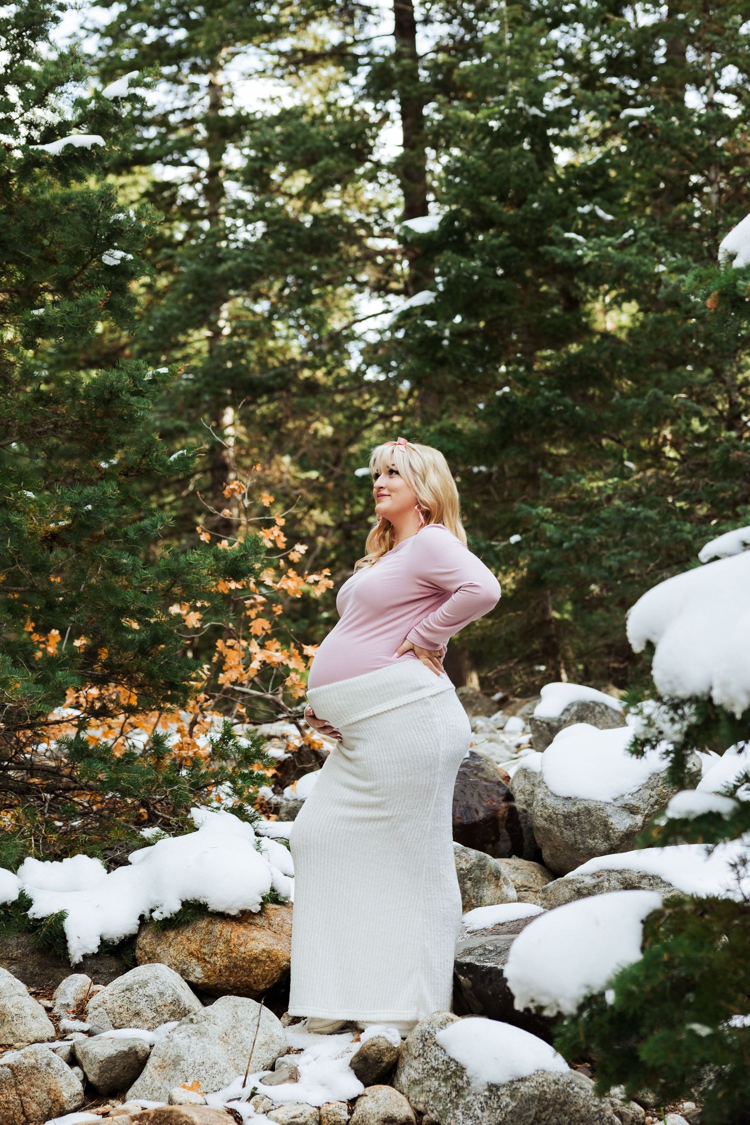 Pregnant woman at Little Cottonwood Trail photography by Av Potter Photo a Utah wedding and lifestyle photographer