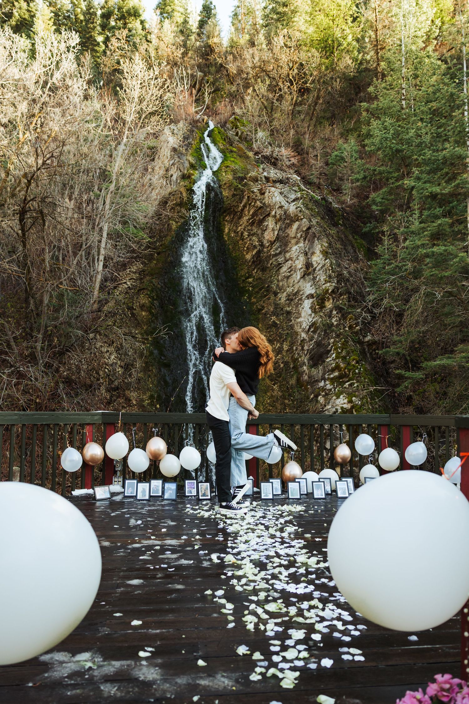 Proposal at Log Haven Restaurant in Millcreek Canyon, Utah photography by Av Potter Photo a Utah wedding and lifestyle photographer