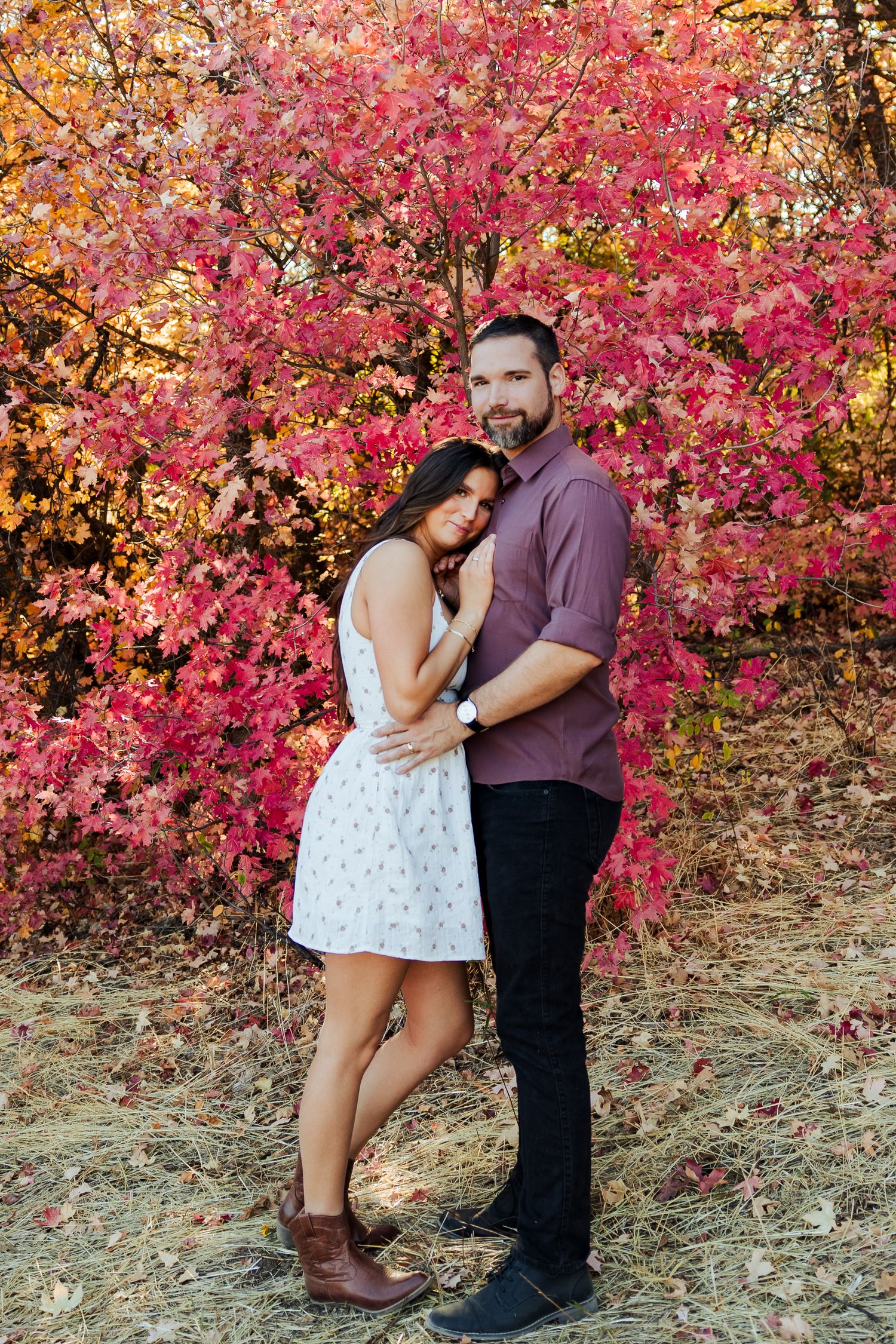 Couple at Old Snow Basin Road during fall photography by Av Potter Photo a Utah wedding and lifestyle photographer