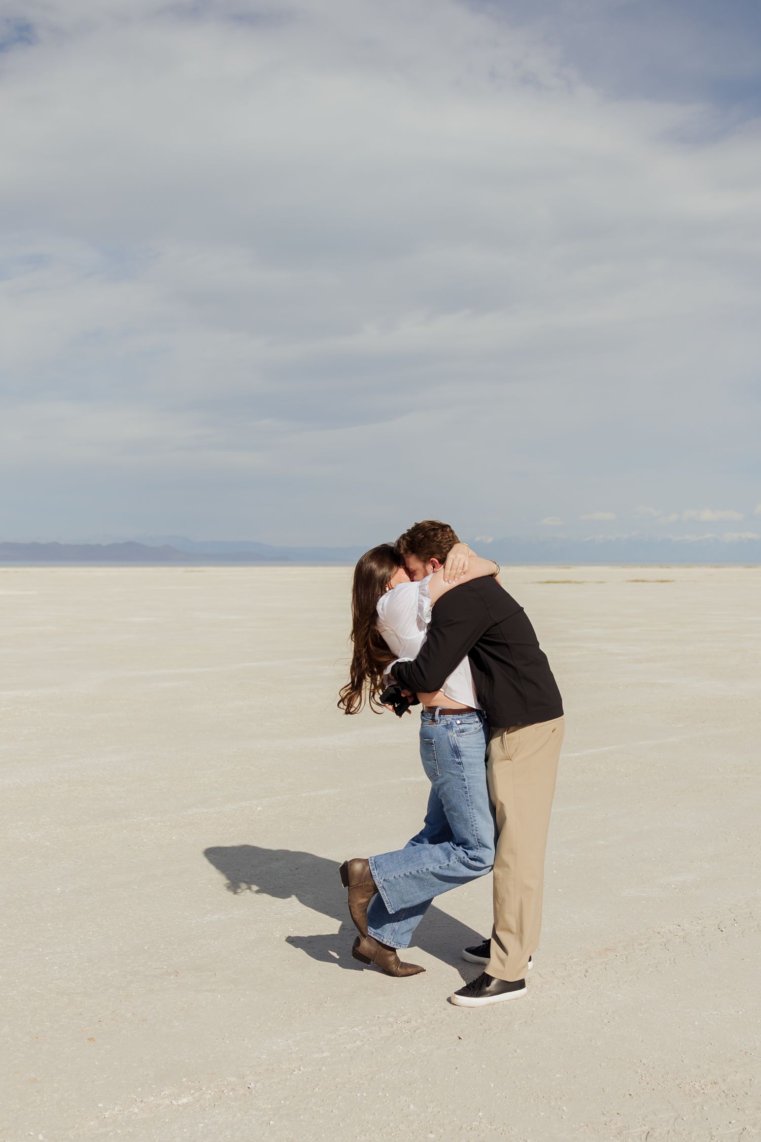 Helicopter Proposal at Stansbury Island in Utah photography by Av Potter Photo a Utah wedding and lifestyle photographer