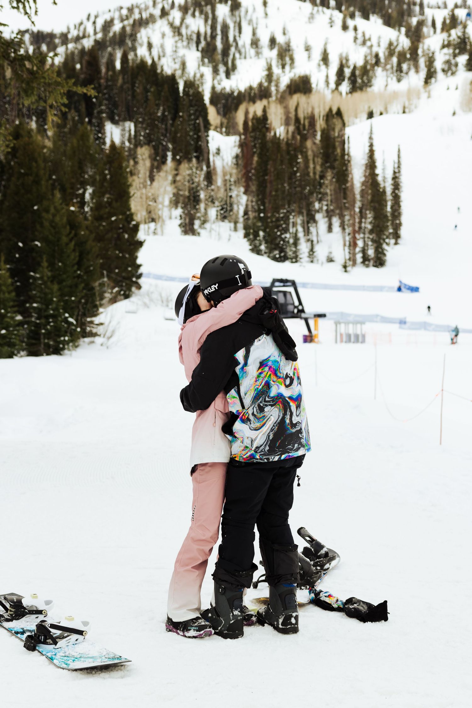 Couple in ski attire at Solitude Mountain Resort photography by Av Potter Photo a Utah wedding and lifestyle photographer