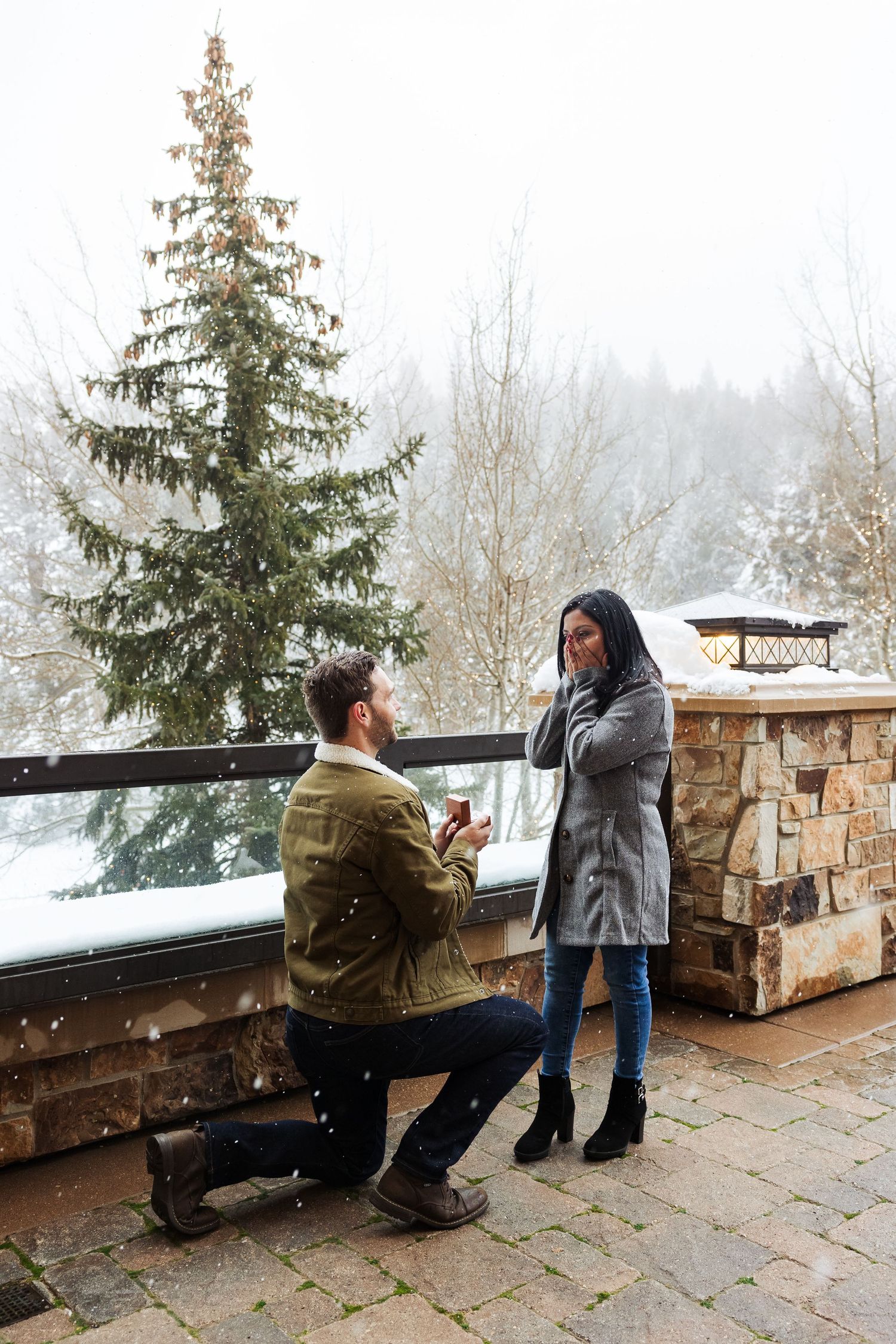 Winter proposal at St. Regis hotel in Park City photography by Av Potter Photo a Utah wedding and lifestyle photographer