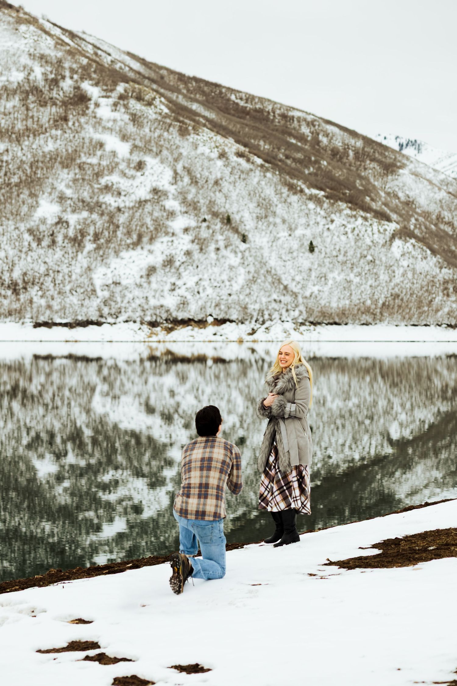 Winter engagement at Little Dell Reservoir photography by Av Potter Photo a Utah wedding and lifestyle photographer