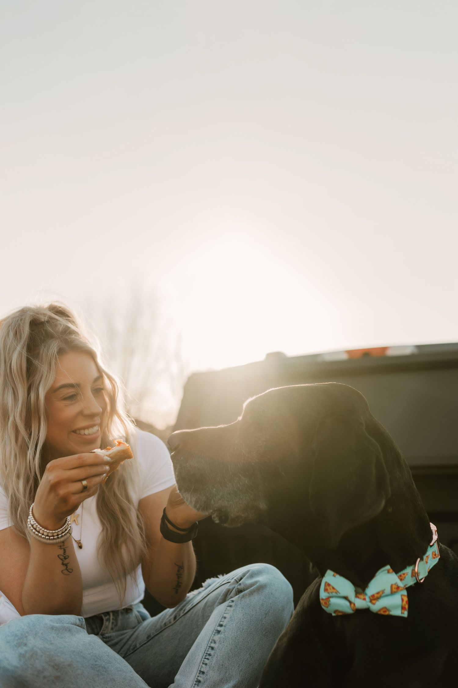 Casual lifestyle photos taken in car with warm sunset lighting.