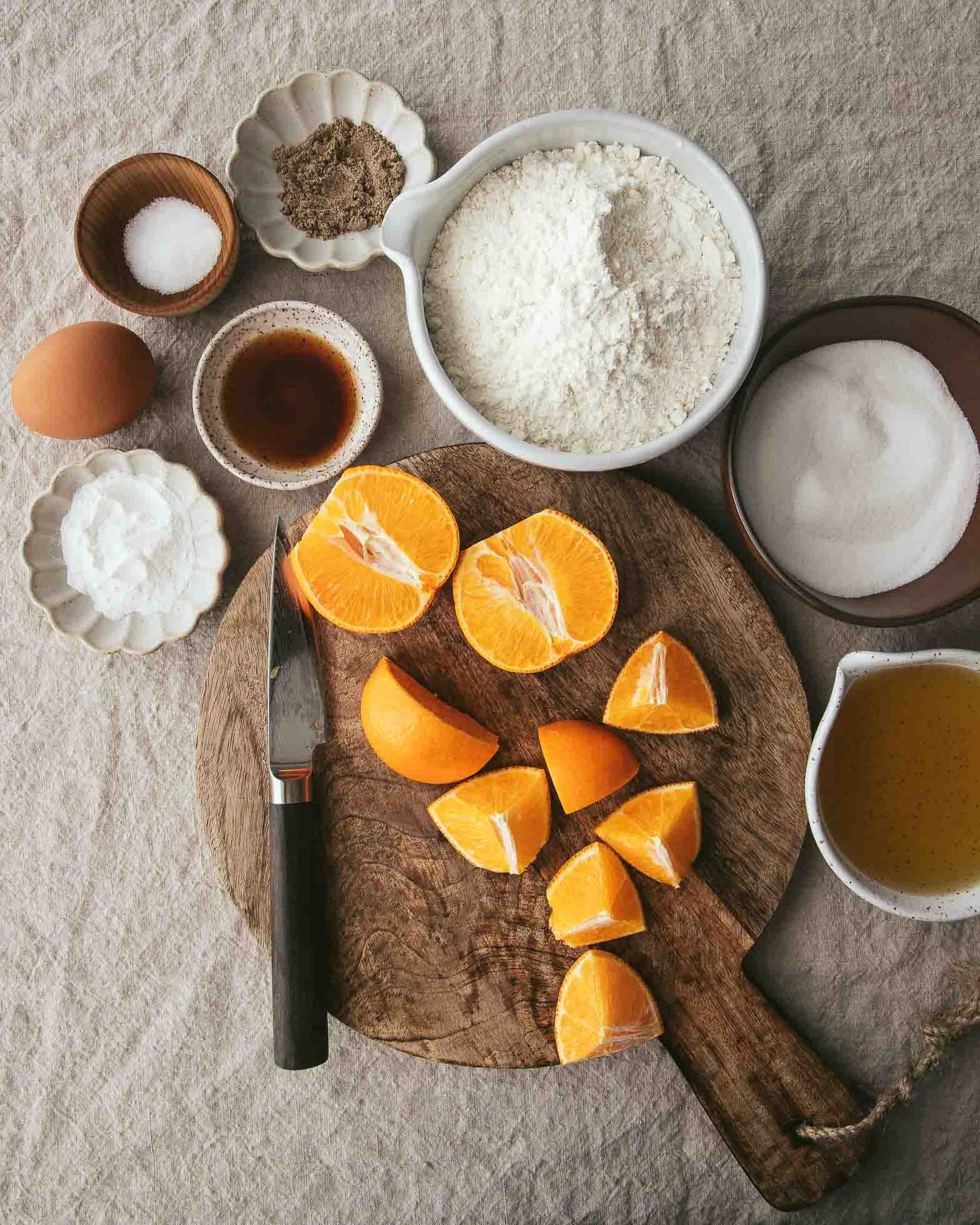 Clementine cardamom cake blender ingredients.