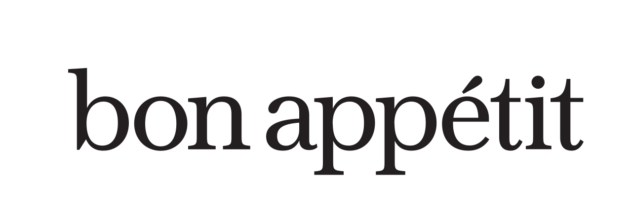 A black and white Bon Appetit magazine logo with stylized text on a white background.