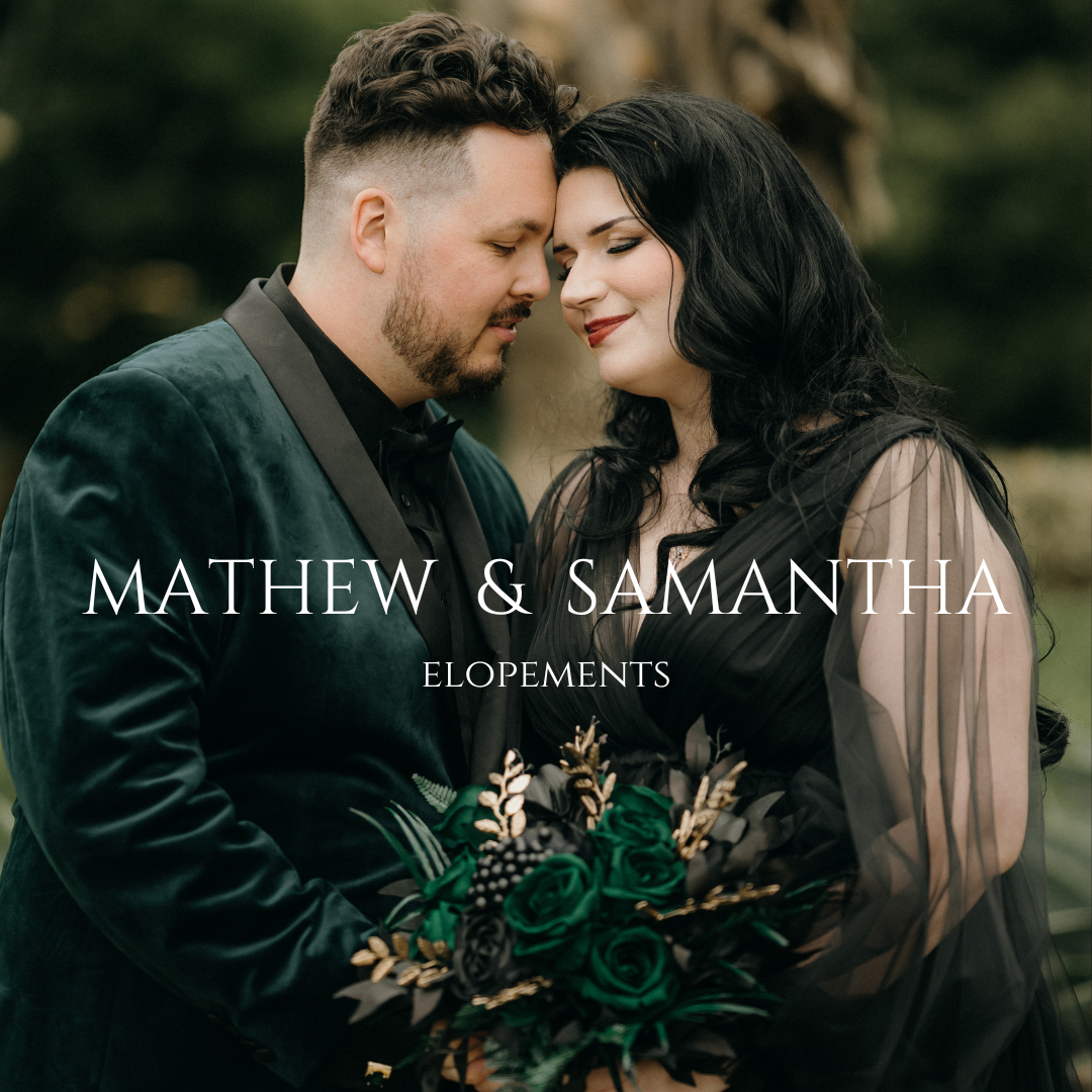 Romantic couple shares an intimate moment in a moody outdoor setting with elegant wedding photography styling.
