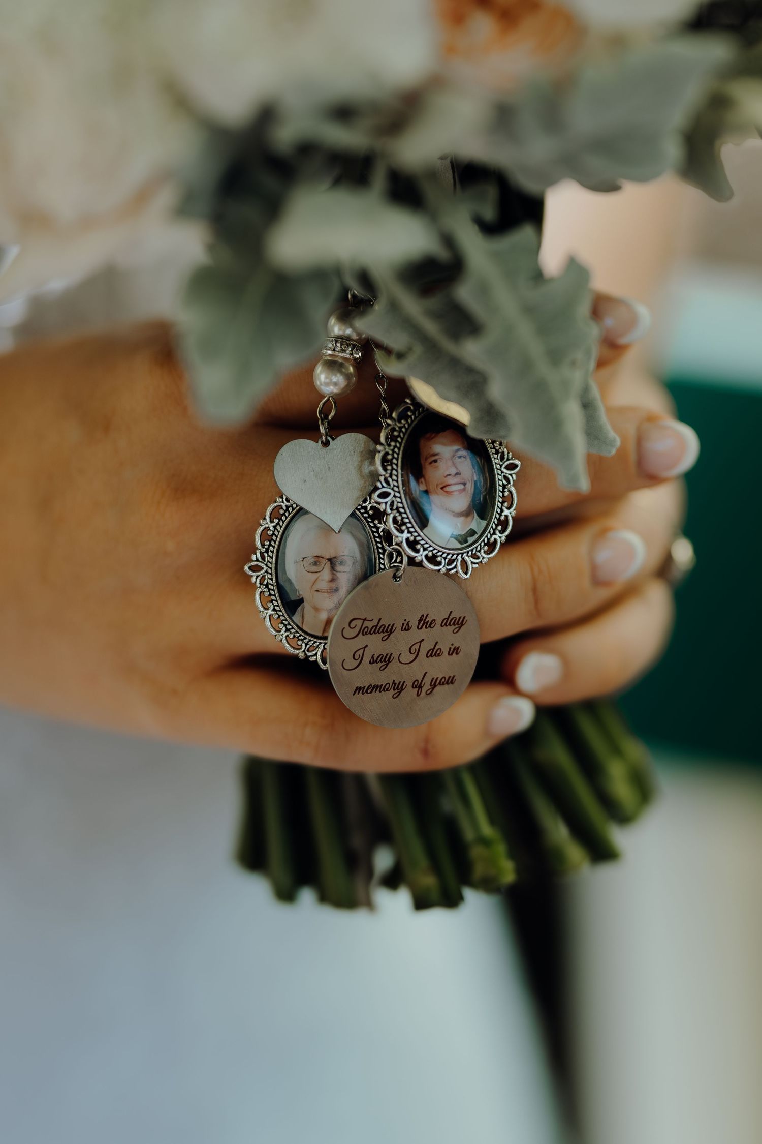 Close-up shots showing delicate silver locket jewelry piece with heart shape design and engraved details.