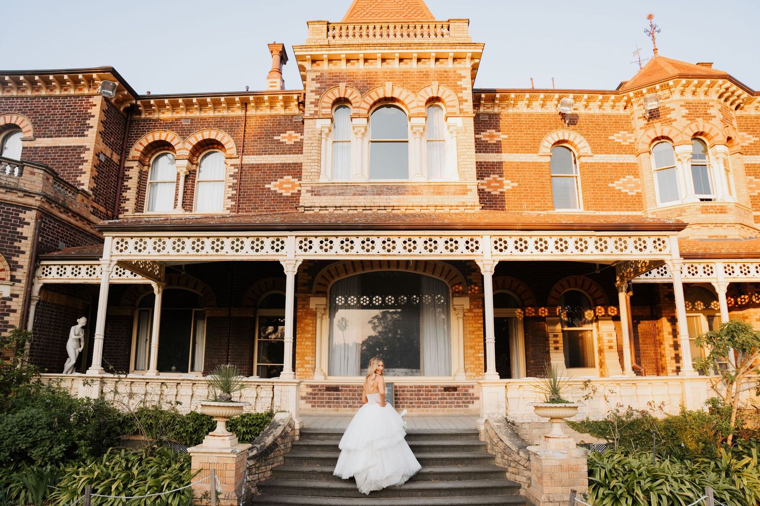 A collage of exterior views showing ornate Victorian architecture with brick facades and decorative details.