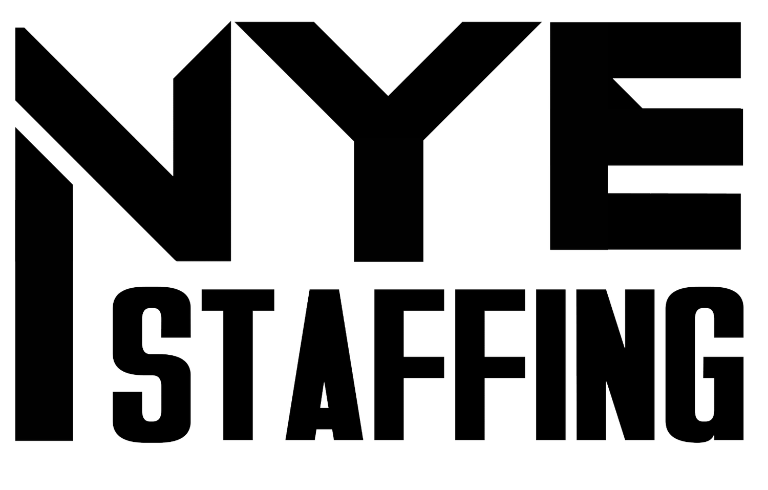 NYE Staffing company logo featuring bold black block letters on a white background.