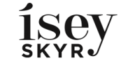 Black text logo design for Isey Skyr showing stylized lettering on white background.