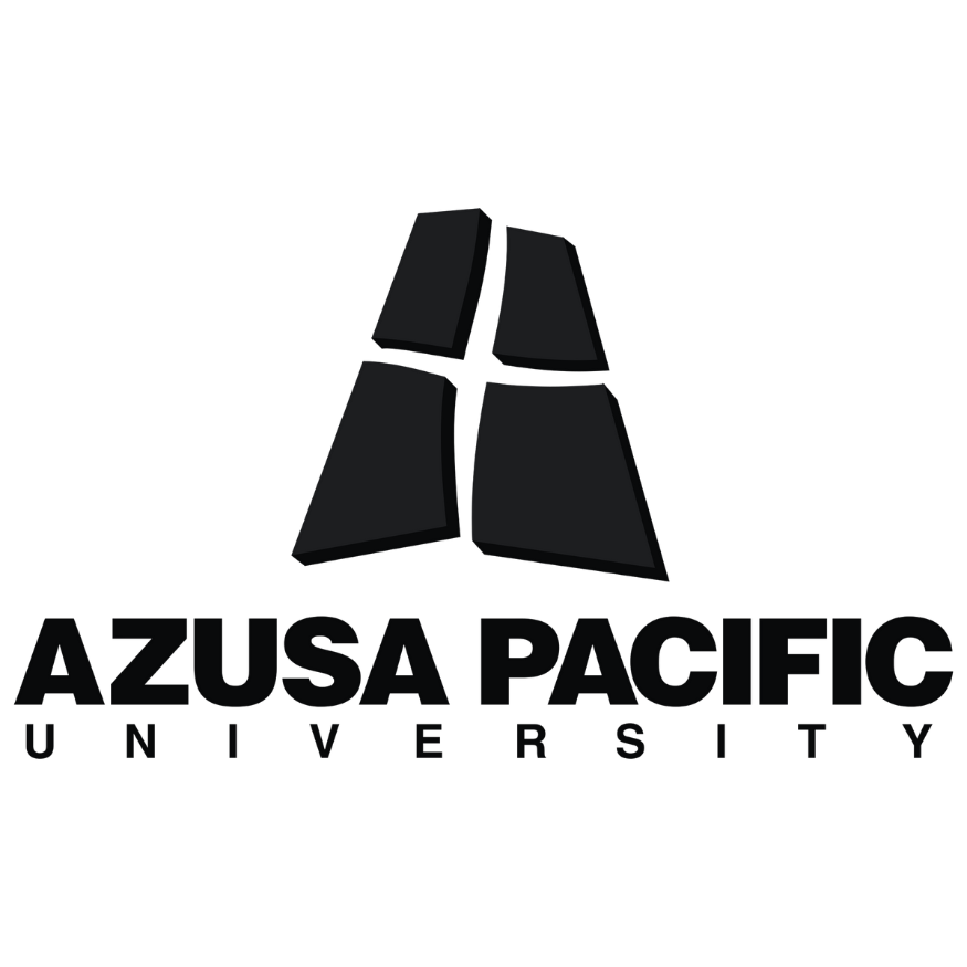 Black and white logo for Azusa Pacific University featuring a geometric cross-like shape above the text.