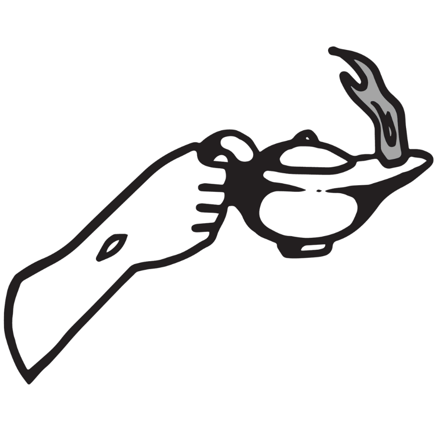 A collection of minimalist line drawings showing hands and tools in various gestures and poses against a white background.