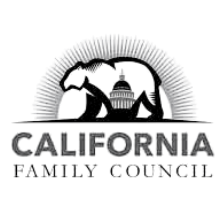 Black and white logo for California Family Council organization featuring capitol dome silhouettes and text.