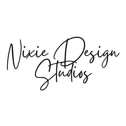 Cursive handwritten black text logo reading 'Nixie Design Studios' in elegant modern calligraphy style.