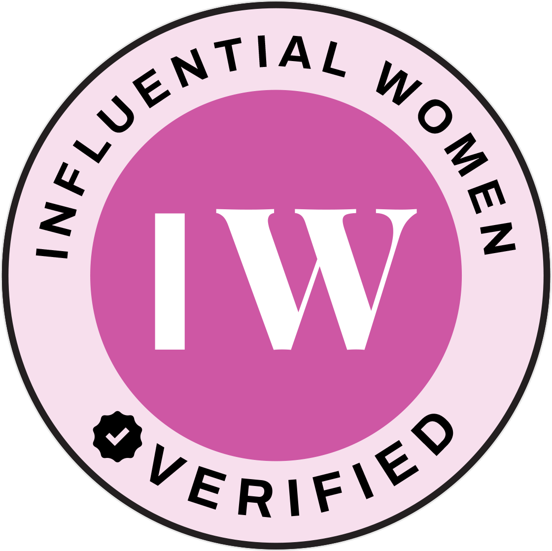 Pink oval badges with 'W' text and 'Verified' labels arranged in a row against a white background.