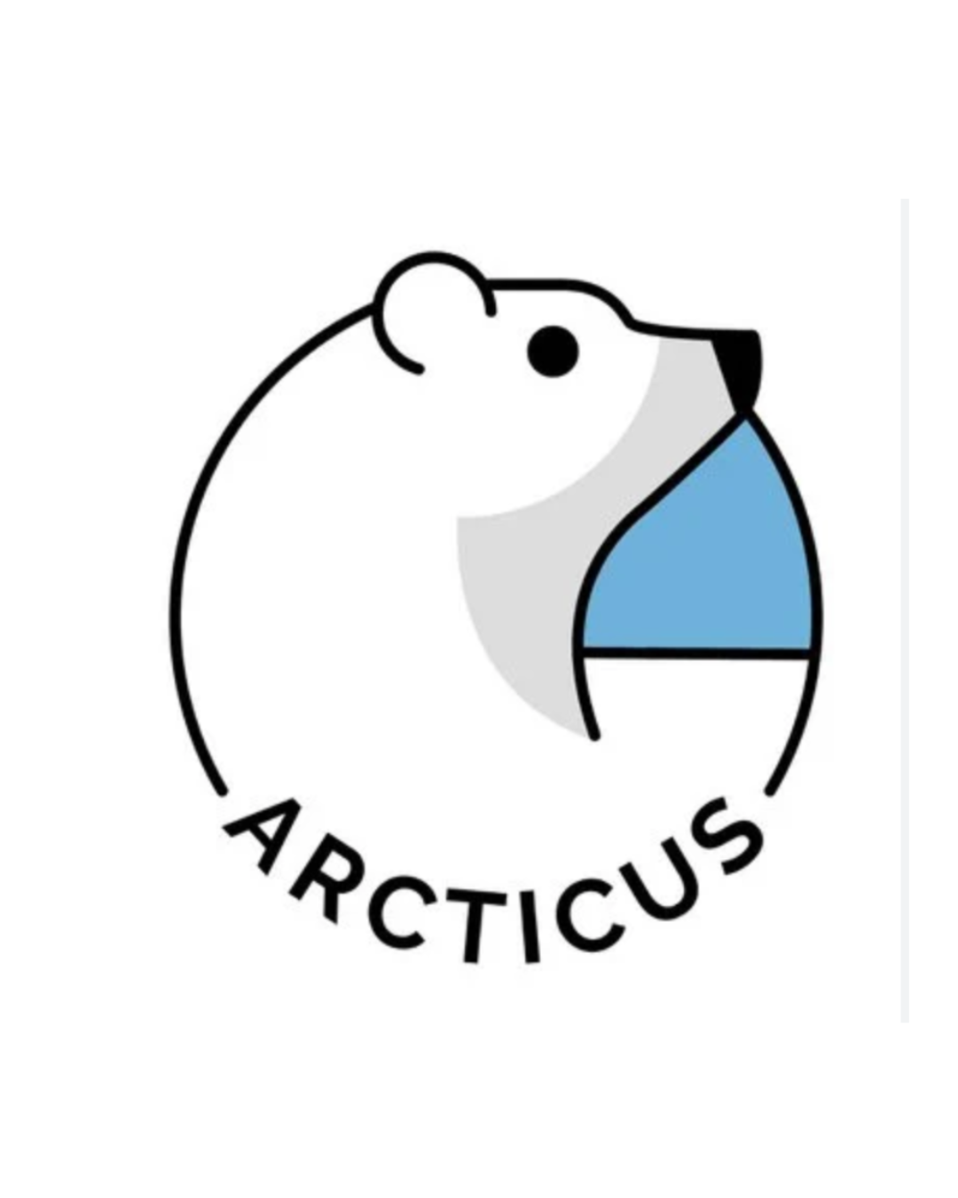 Arcticus logo featuring a minimalist polar bear head design in black and light blue.