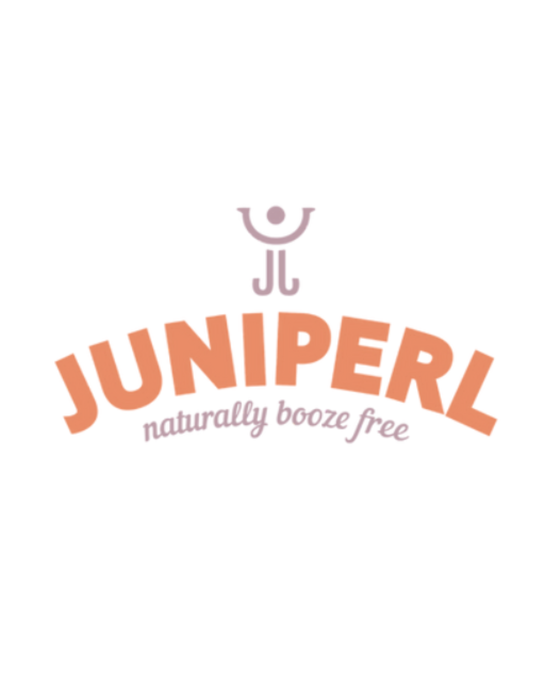 Juniperl brand logo in coral orange text with naturally booze free tagline and stylized figure above.