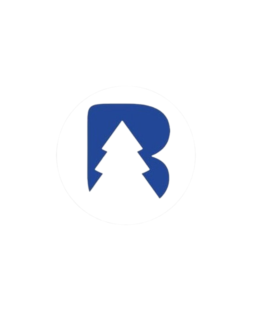 Blue minimalist logo featuring the letter R with a tree silhouette integrated into the design.