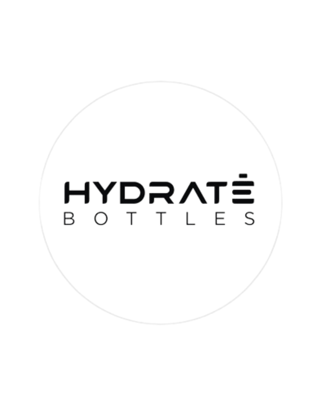 Hydrate Bottles modern typography logo in black text on white circular background.