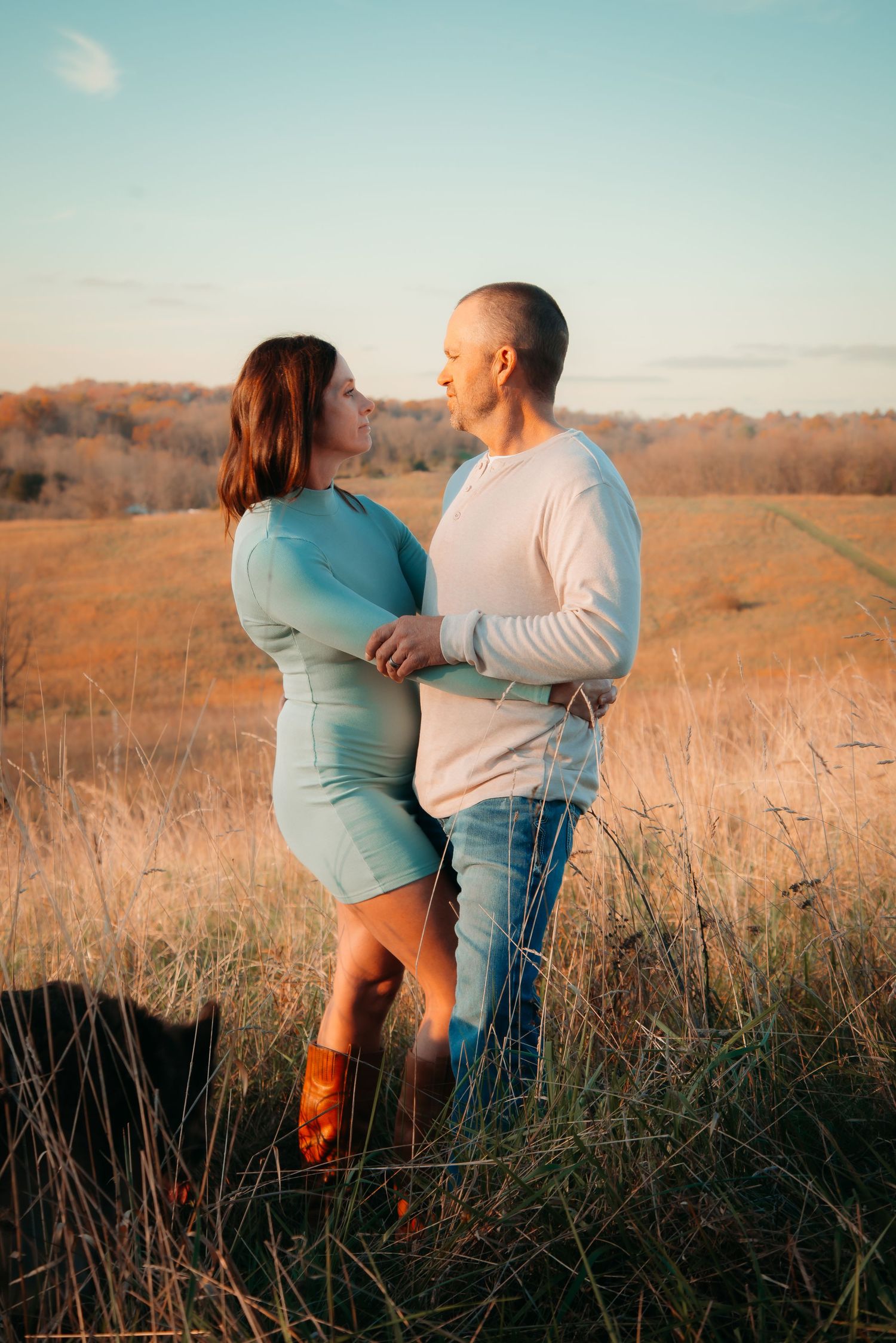 Outdoor family session at golden hour on a Kentucky farm. Natural light, candid moments, and heartfelt connection captured beautifully.