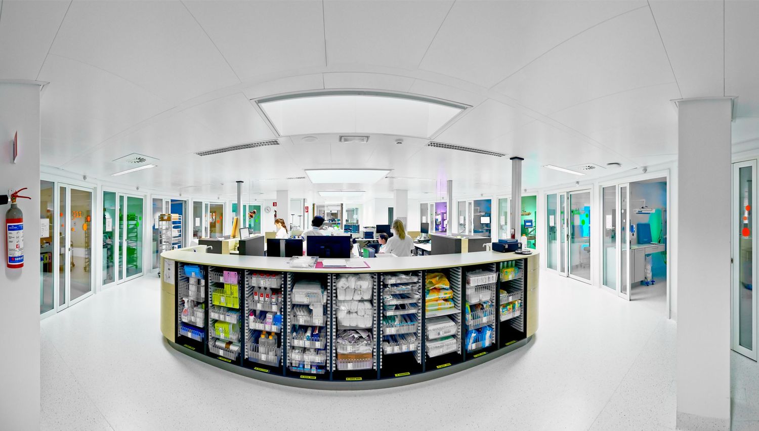 High-tech laboratory interior with advanced equipment and bright lighting.