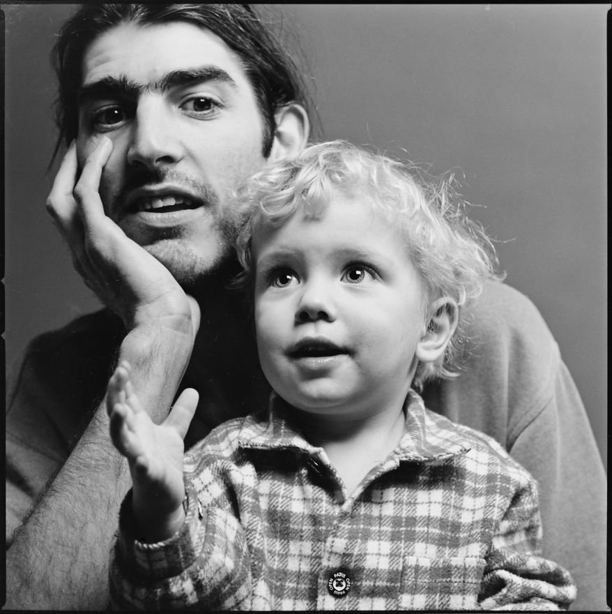 Black and white photographic sequence showing intimate family interactions.