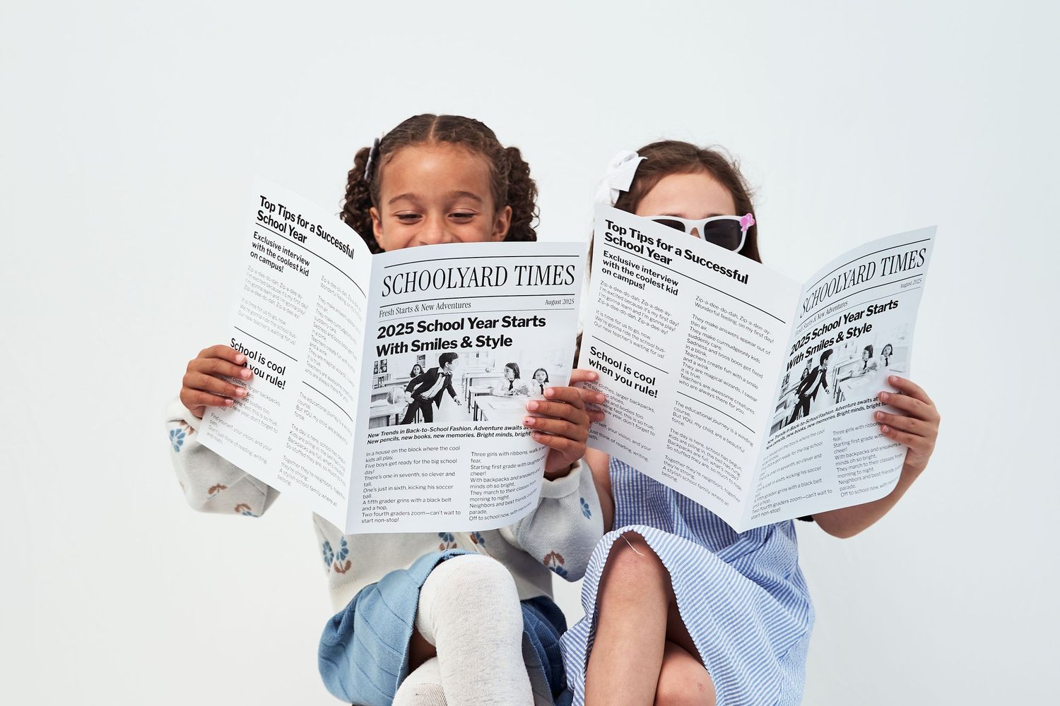 Four small images showing someone reading a newspaper in a sequence of similar poses with white background.