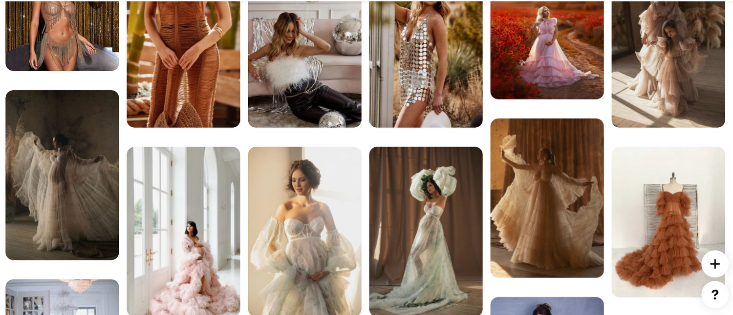 Collection of ethereal maternity and pregnancy photoshoot inspiration images.