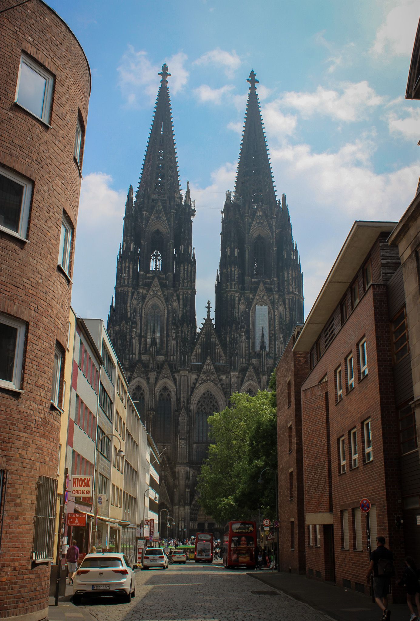 Street shot of Cologne Cathedral in Cologne, Germany
