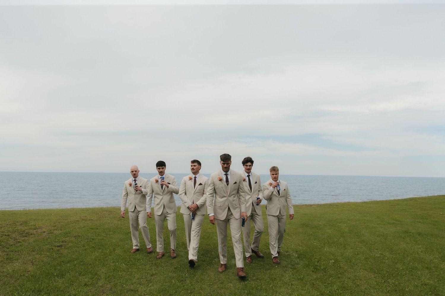 groomsmen at a wedding on lake superior