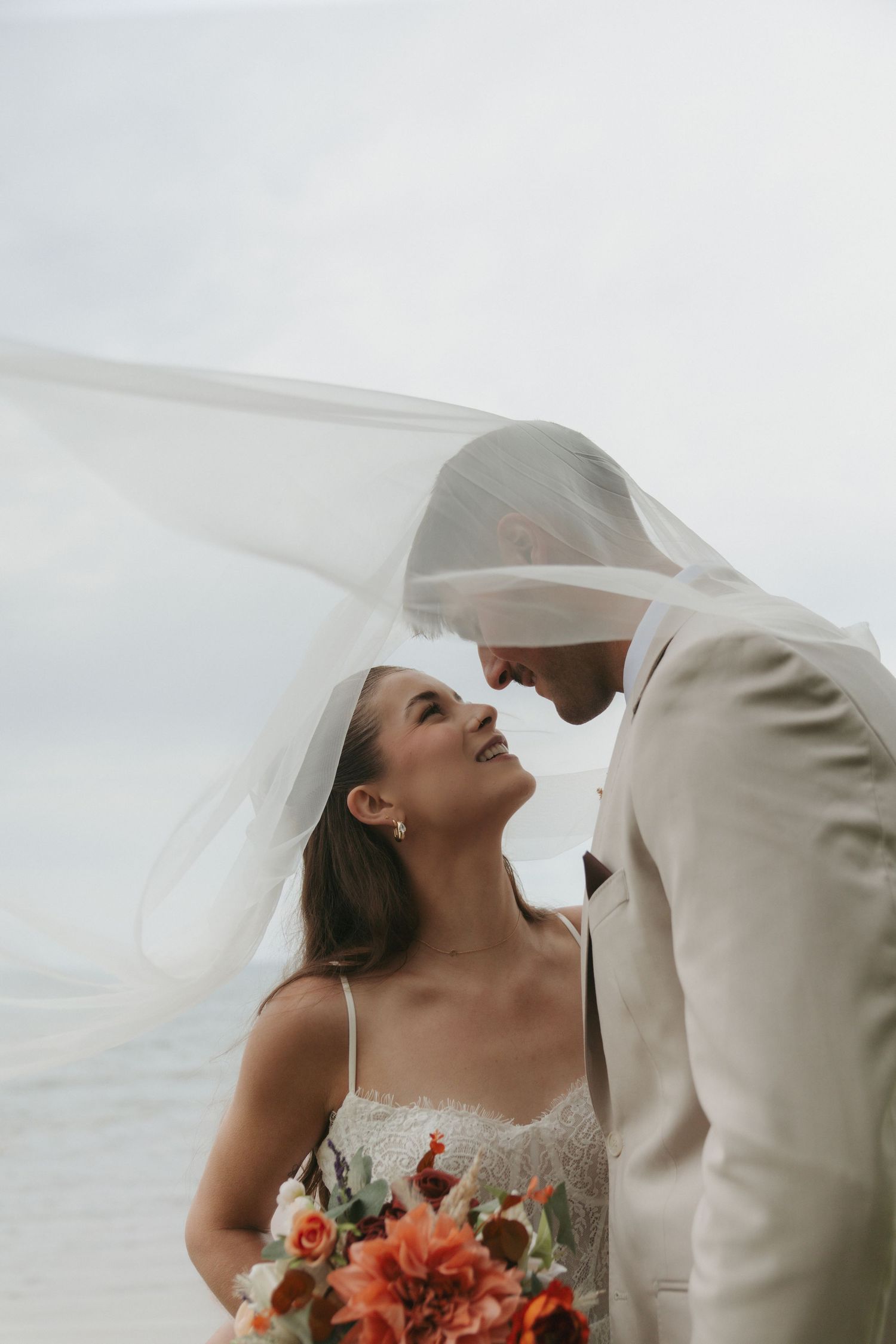 bride and groom at a wedding on lake superior