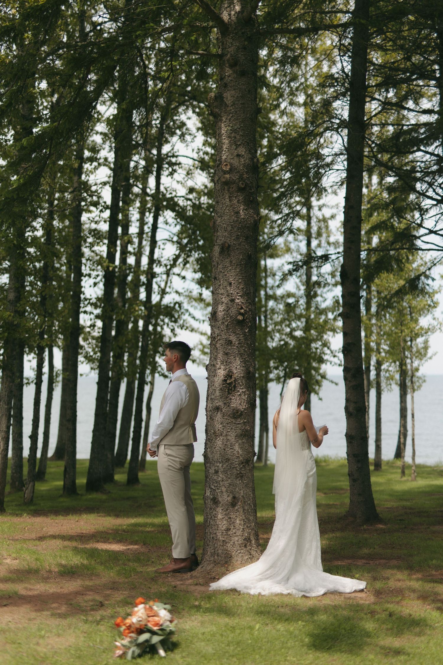 Vows at a wedding on lake superior