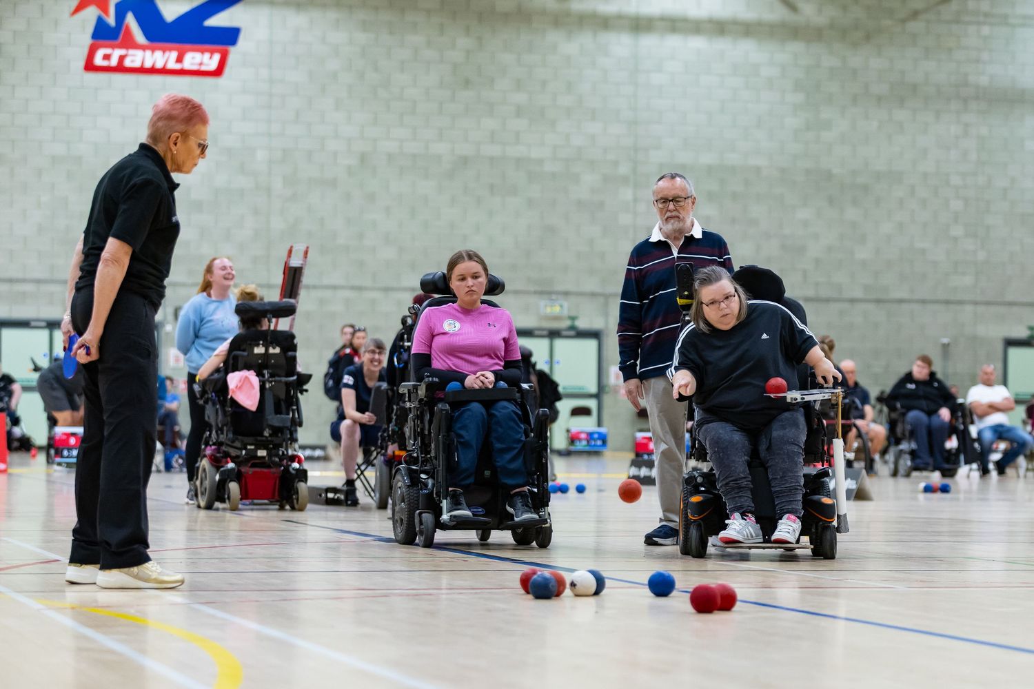 mid swing of boccia player