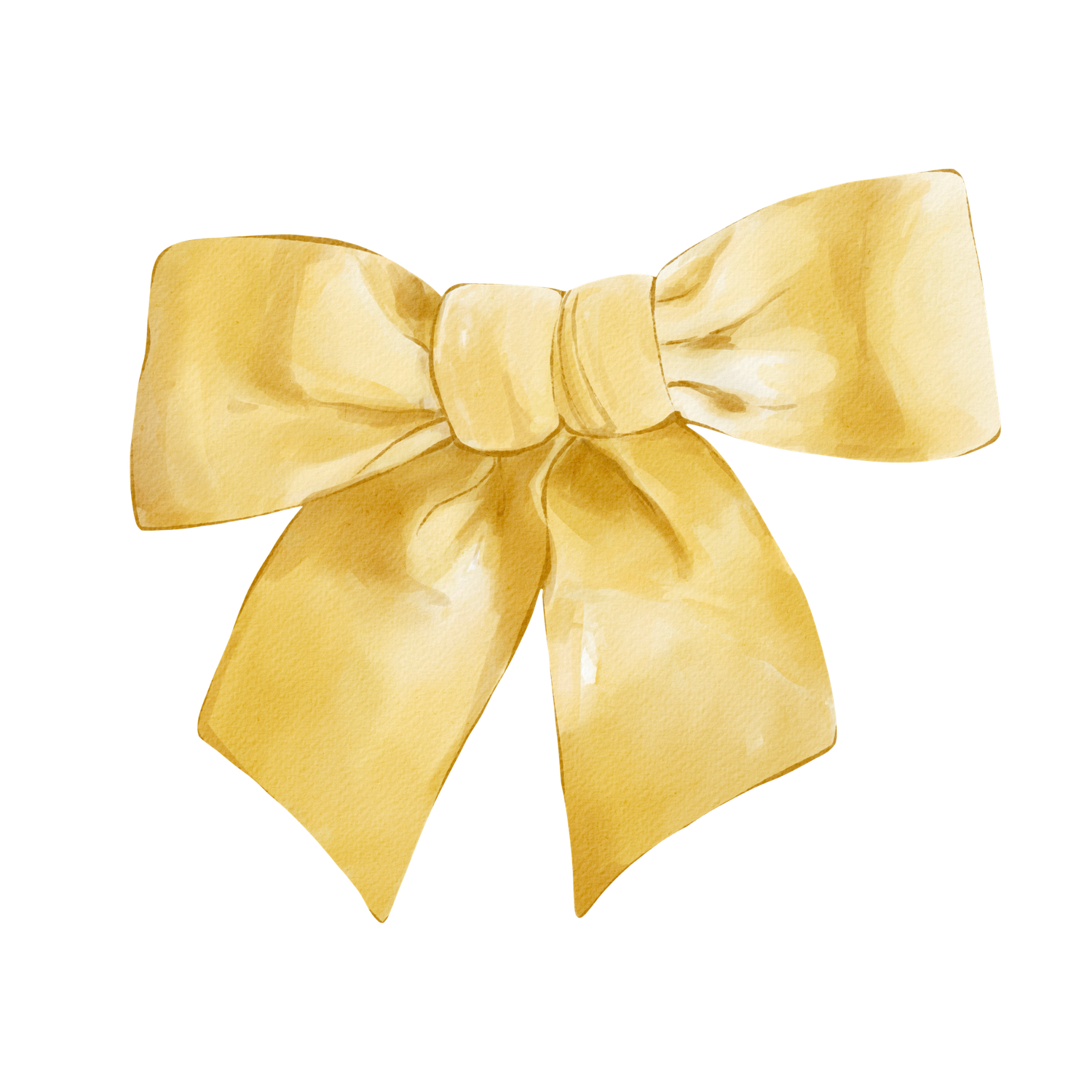 Watercolor golden yellow ribbon bow on white background for wedding or gift decoration.