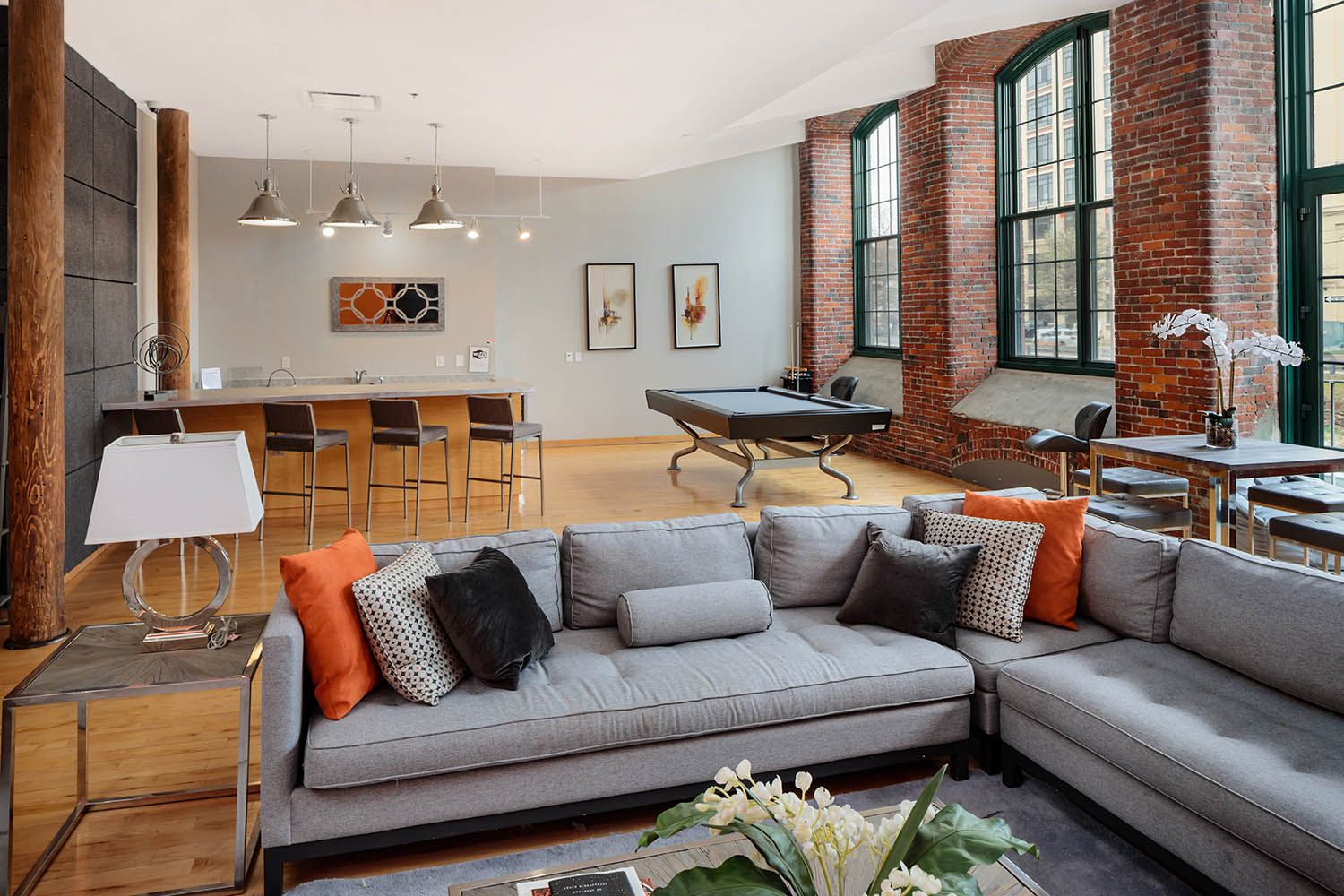 Interior architectural image showing residential condominium common area in Boston MA