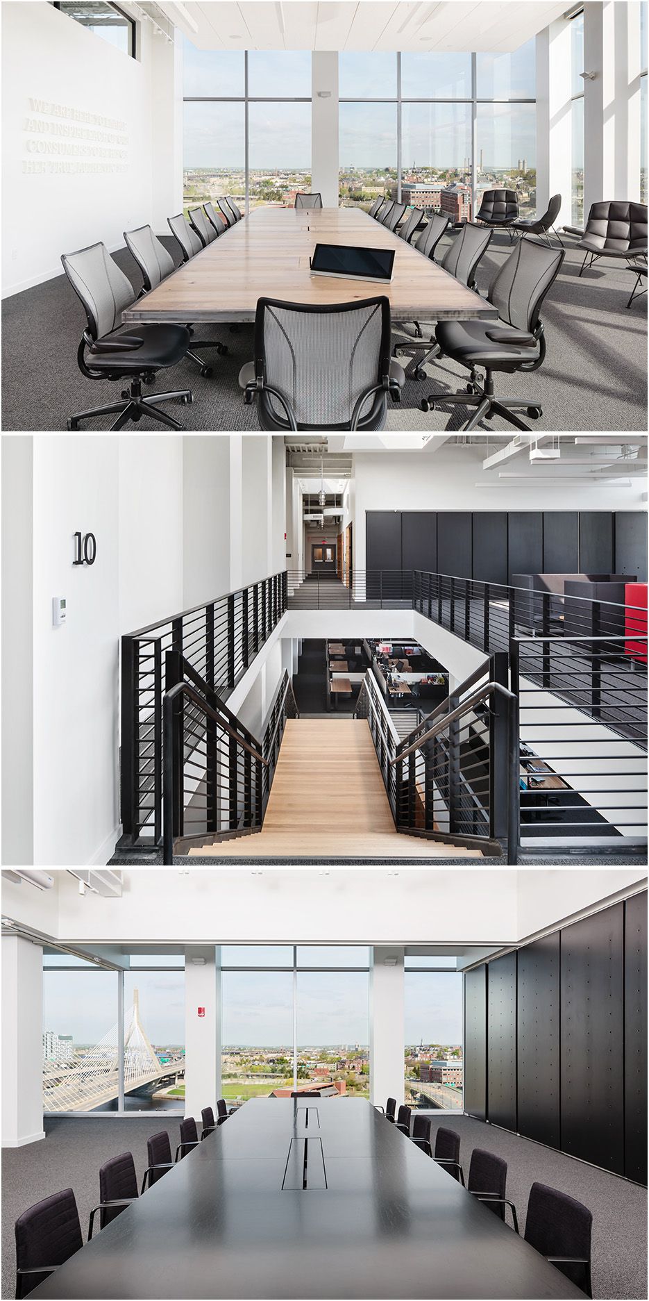 Architectural photograph of Bostons Converse headquarters interiors, showing main board room and development areas on the top floor
